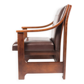 Wooden armchair with leather upholstery by Zbyněk Hřivnáč