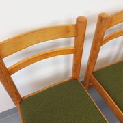 Set of 4 vintage chairs in pine and khaki green bouclette fabric from the 70s