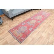 1970s Turkish Oushak Handmade Wool Cotton Red Area Rug 90x343