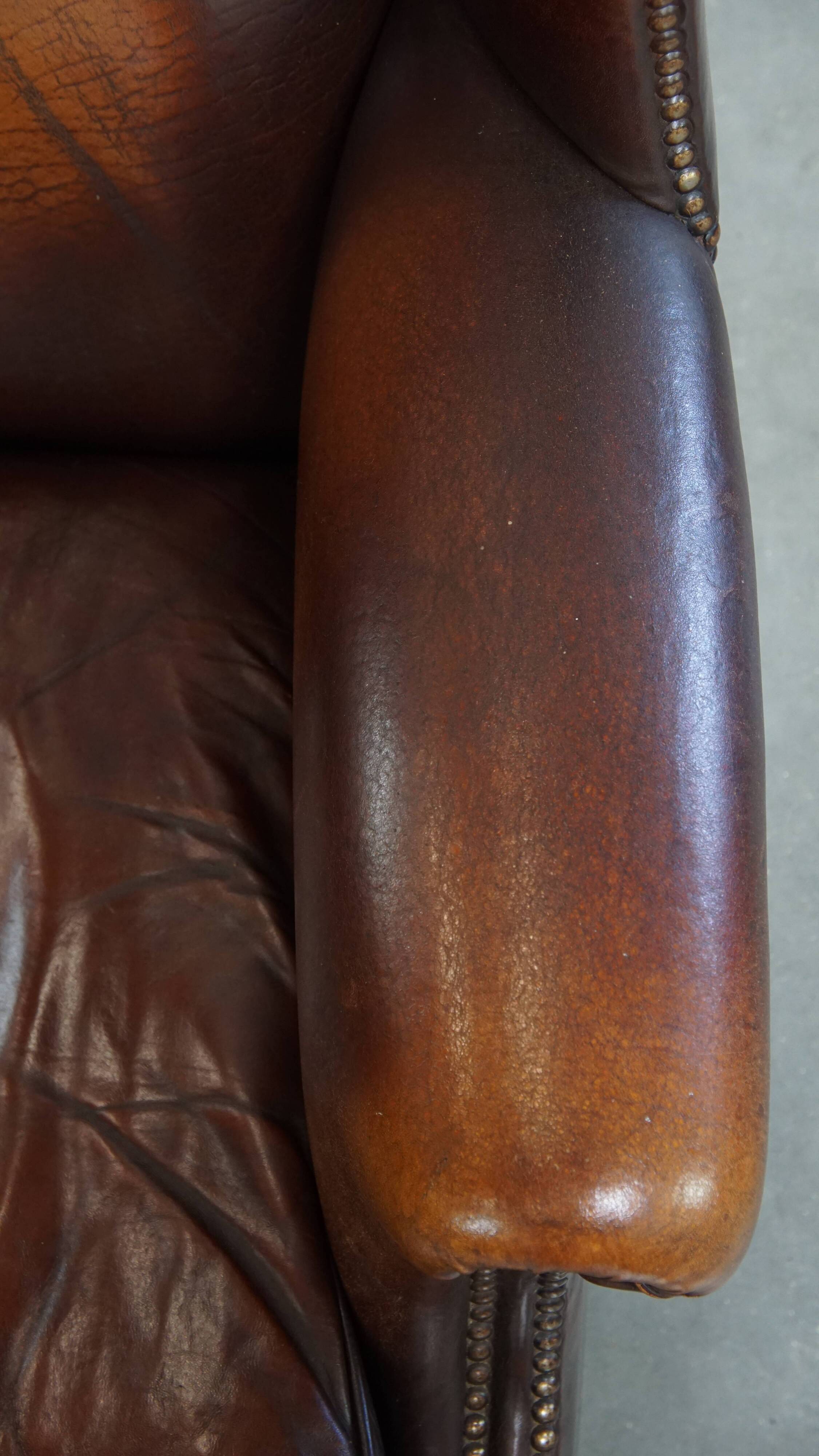 Dark English-Style Sheepskin Wingback Chair