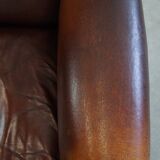 Dark English-Style Sheepskin Wingback Chair