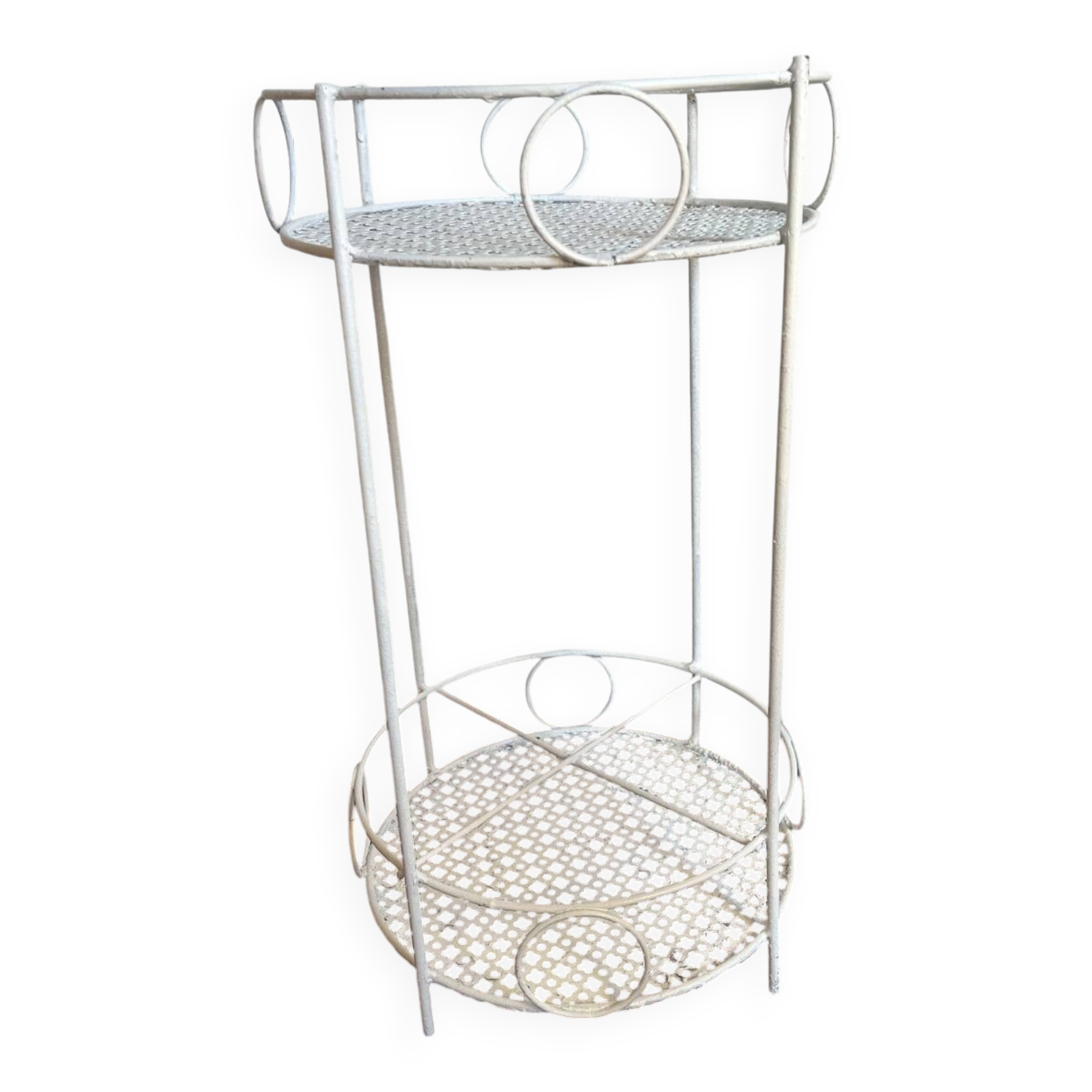 White perforated metal side table