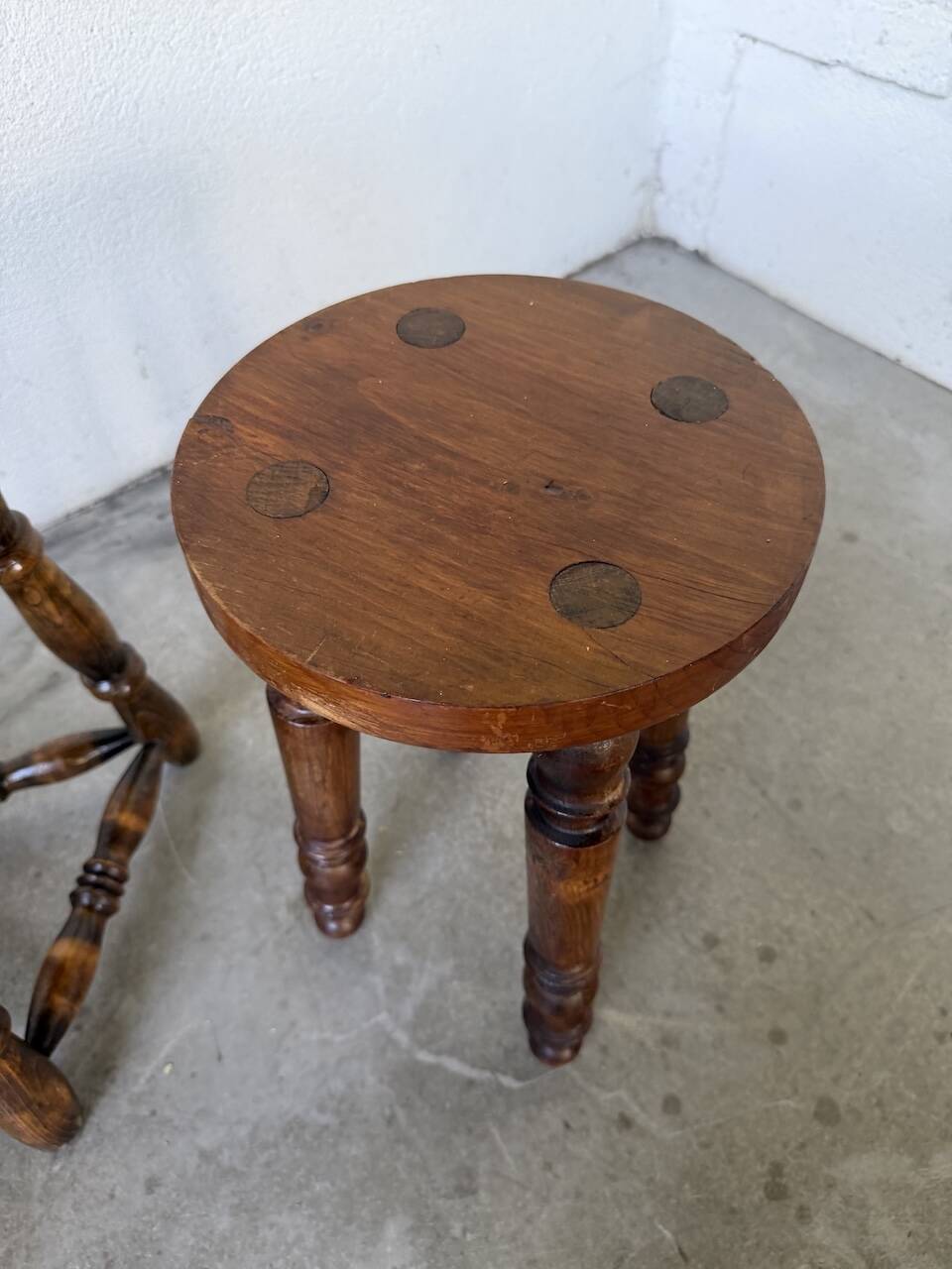 Pair of antique stools with turned legs.
