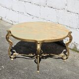 French Vintage Onyx Marble Bronze Coffee Table Style Louis XV 60s