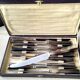 Coffret de 12 couteaux de table Corne Bovine , métal argenté et inox