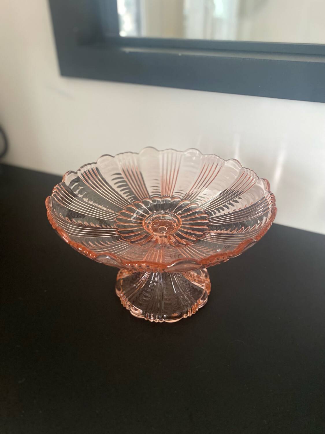 Pink glass compote bowl
