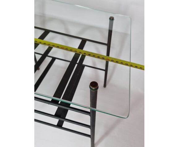 Vintage coffee table and door reviewed in glass and metal, 50s