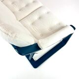 Three-seater sofa, removable cushions reupholstered in white teddy, circa 1970