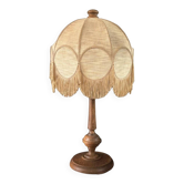 Large living room lamp with wooden base and fringed shade - Ref 1371