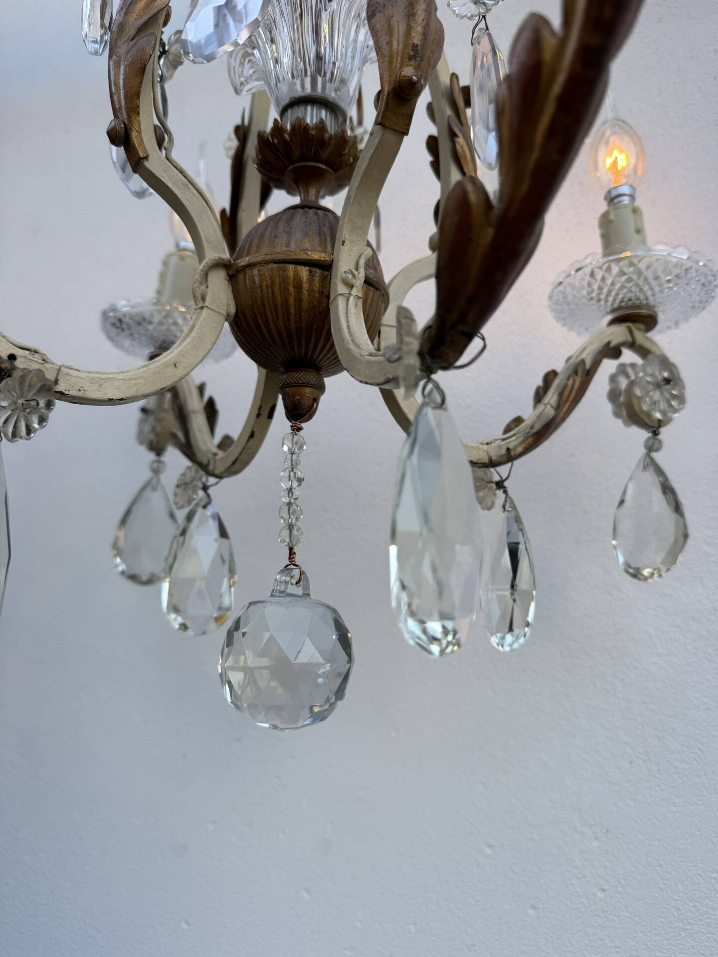 Crystal pendant chandelier wrought iron 1900