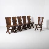 Set of 6 Dutch brutalist dining chairs in stained oak, 1970s