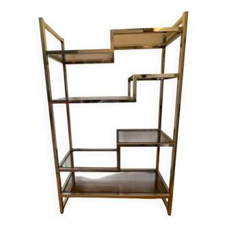 Etagère laiton et verres teintés - 1970