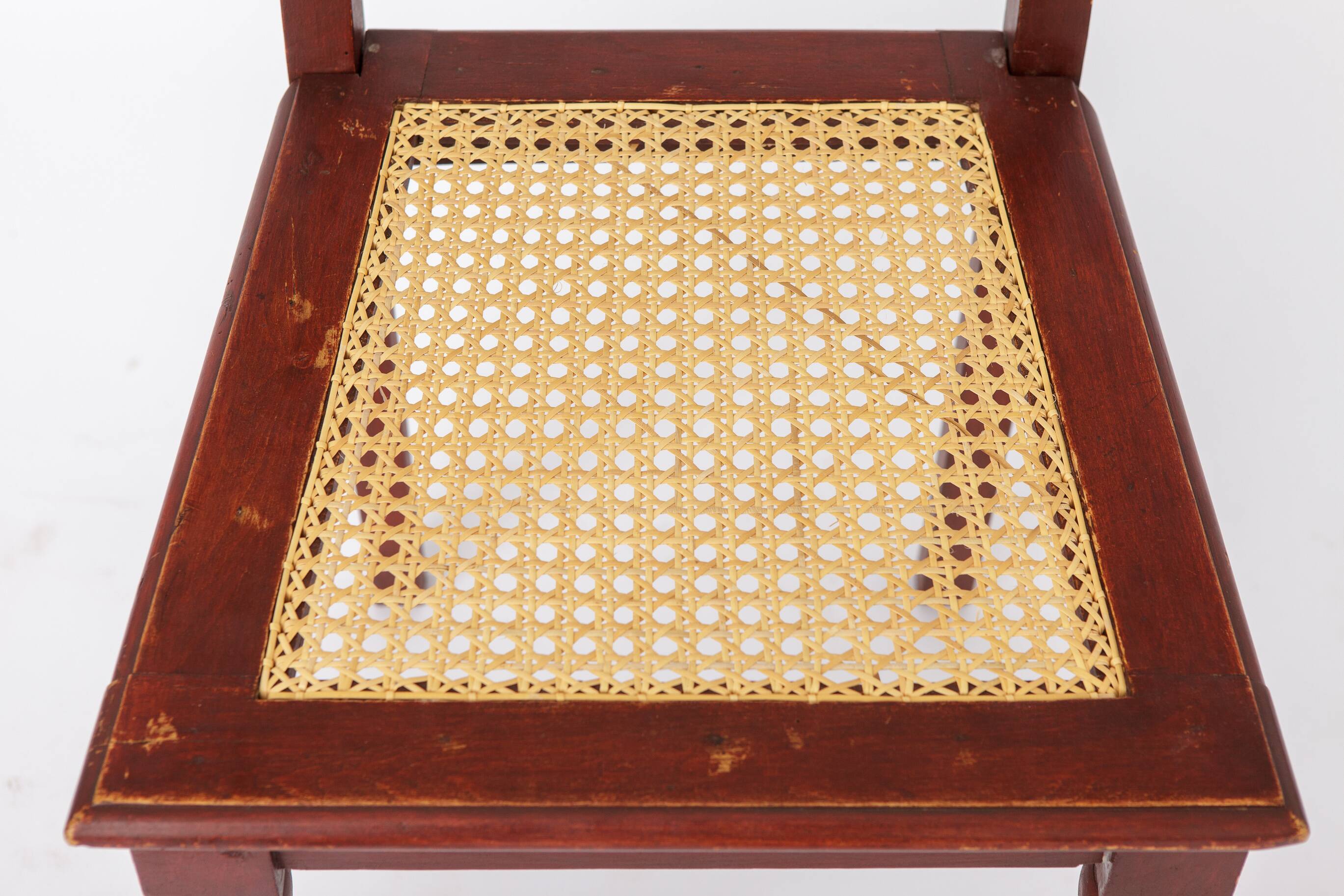 Vintage Belgian Turned Chair | 1940s Wooden Chair with New Rattan Seat
