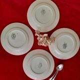 Flat, dessert, hollow plates and tureen in old earthenware