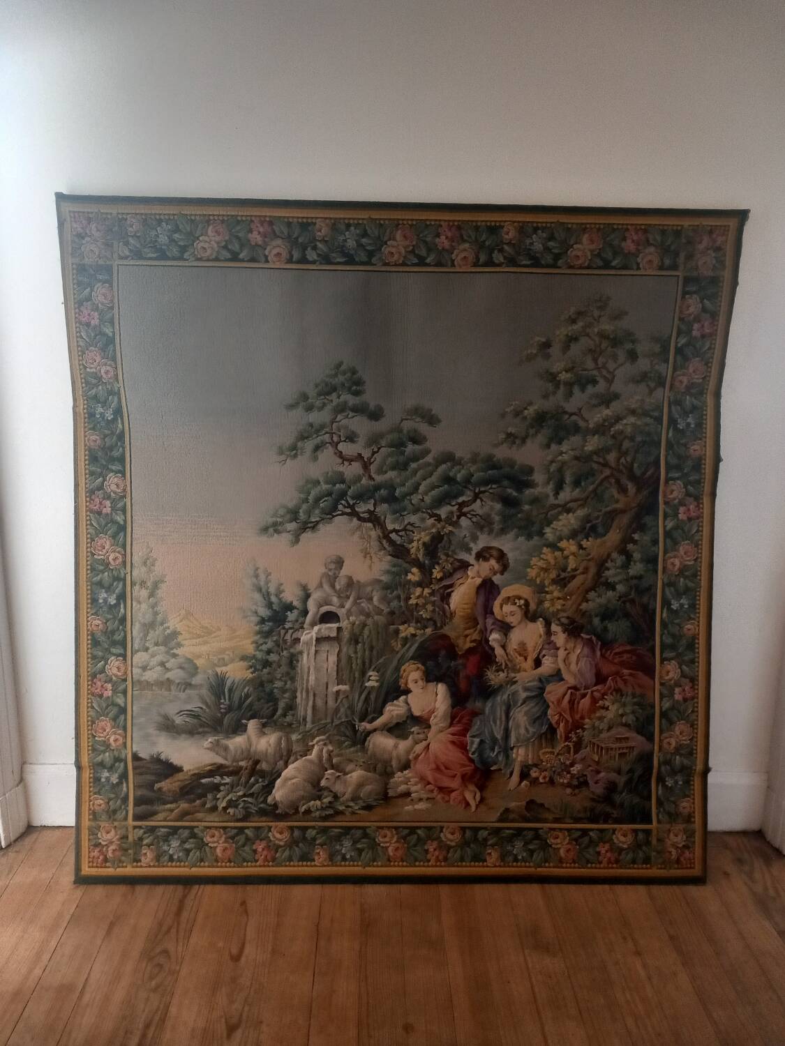 Genuine woven tapestry in the Aubusson style – pastoral French tapestry