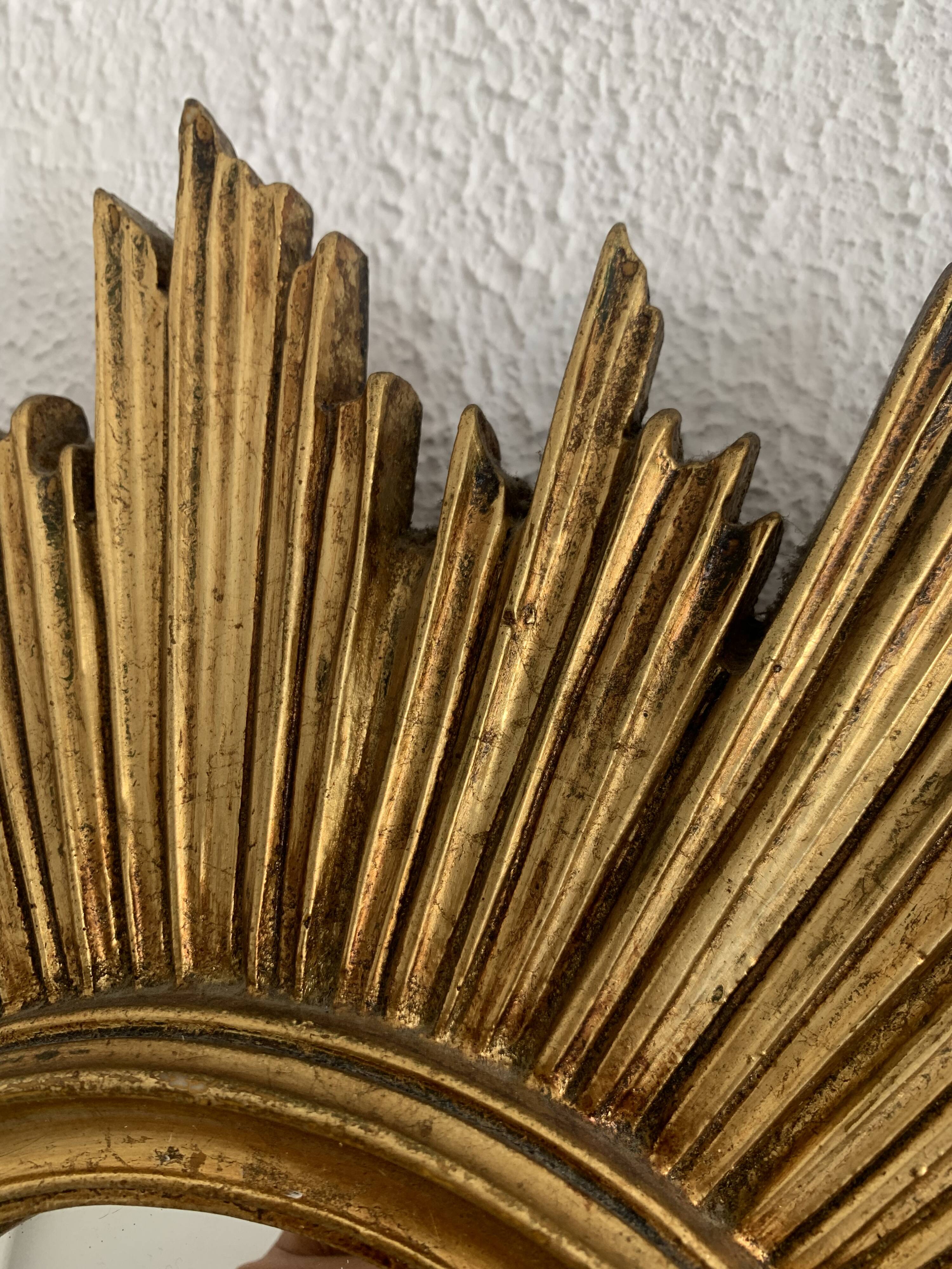 Vintage mirror 1960 witch's eye sun gold leaf - 43 cm