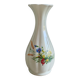 Vintage White Broken Ceramic Vase with Floral Pattern, Ribbed Vase