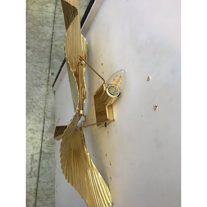 Paire d'appliques feuille en métal doré