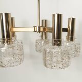 5-branch chandelier in gold and blown glass with gold sequins, 1960
