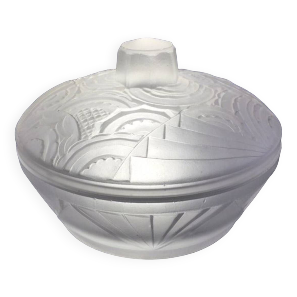 Art Deco Molded Glass Candy Box / Powder Box JS Paris Selency