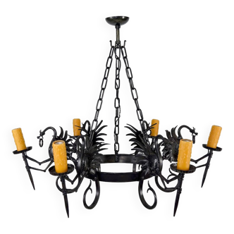 Wrought iron dragon chandelier, Italy, circa 1900