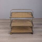 VINTAGE 1960S MAGAZINE RACK IN BRASS AND VIENNA STRAW ITALIAN DESIGN