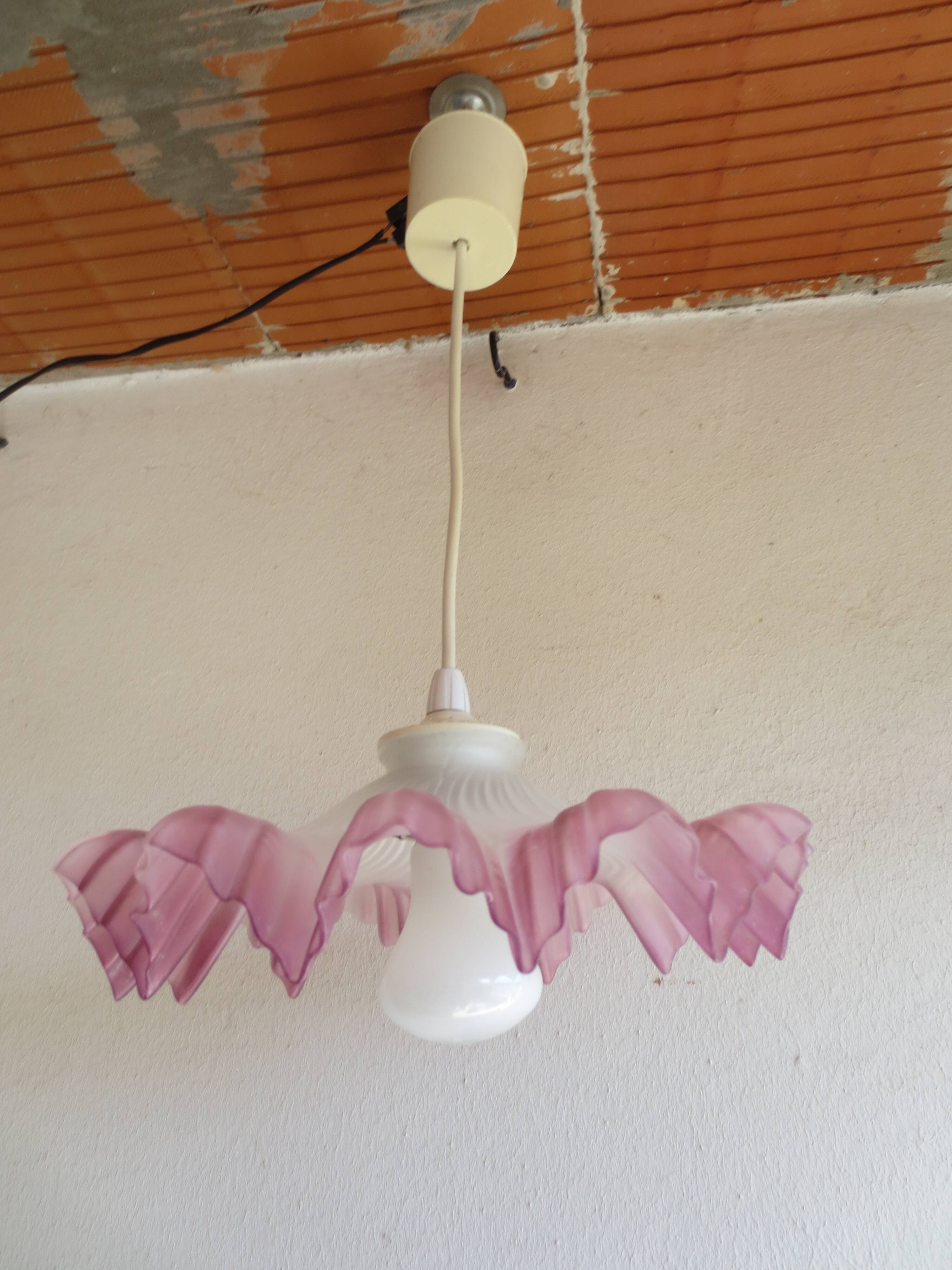 suspension with opaline pink-lilac lampshade