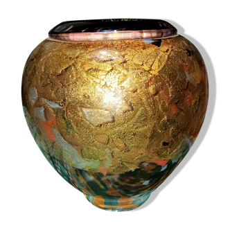 Jean Claude Novaro Glass Vase with gold inlays