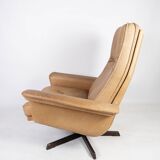 Armchair and stool in 1960s Danish leather and rosewood