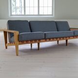 Large 1960s "Bodö" canapé in oak, leather and wool, Svante Skogh, Sweden