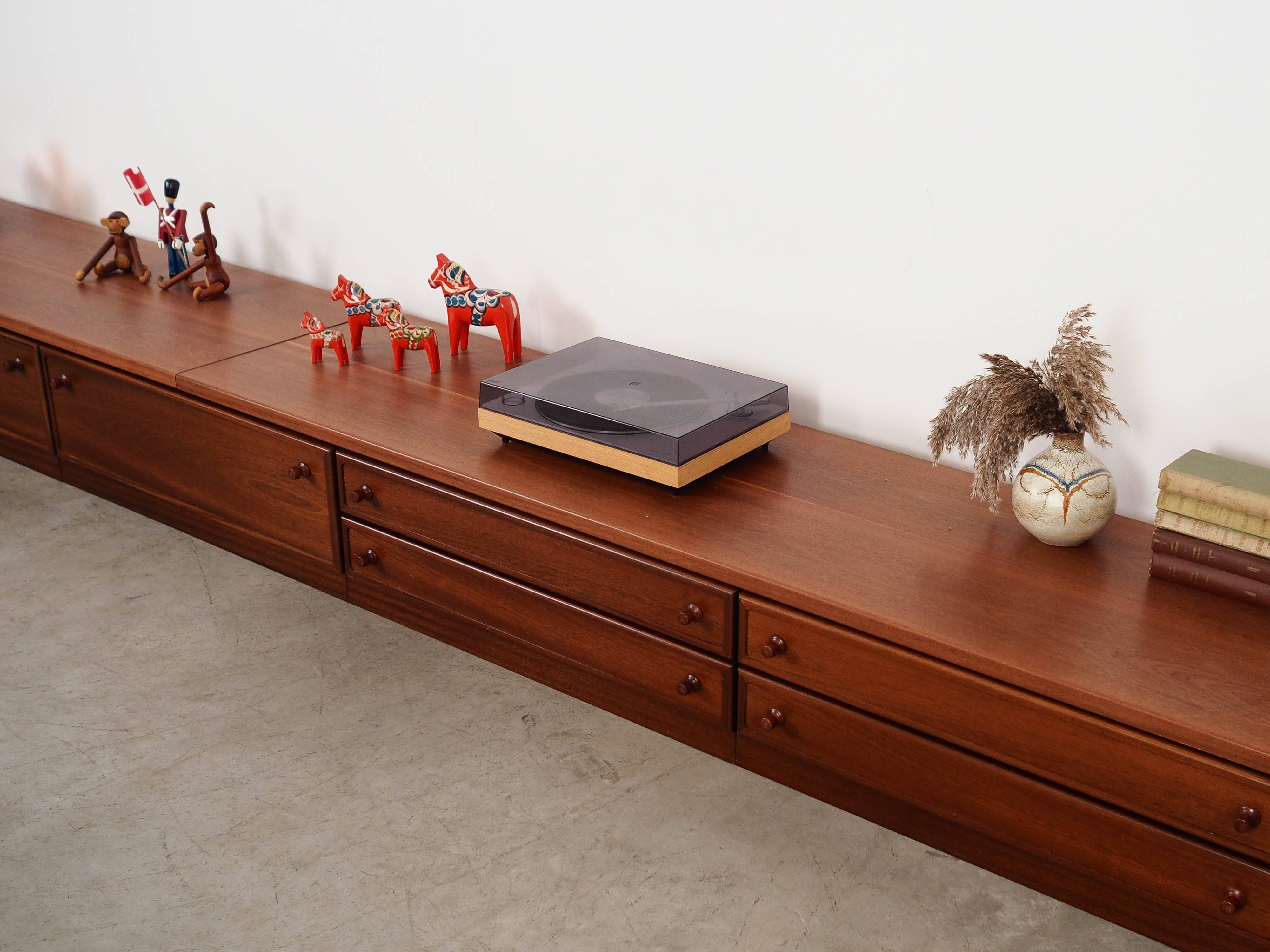 Low mahogany furniture, Danish design, 1970s, made in Denmark.
