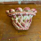 Antique White & Pink Openwork Braided Ceramic Barbotine Cup Vintage