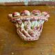 Antique White & Pink Openwork Braided Ceramic Barbotine Cup Vintage
