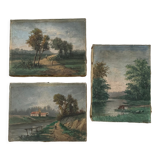 Suite of 3 paintings XIXth