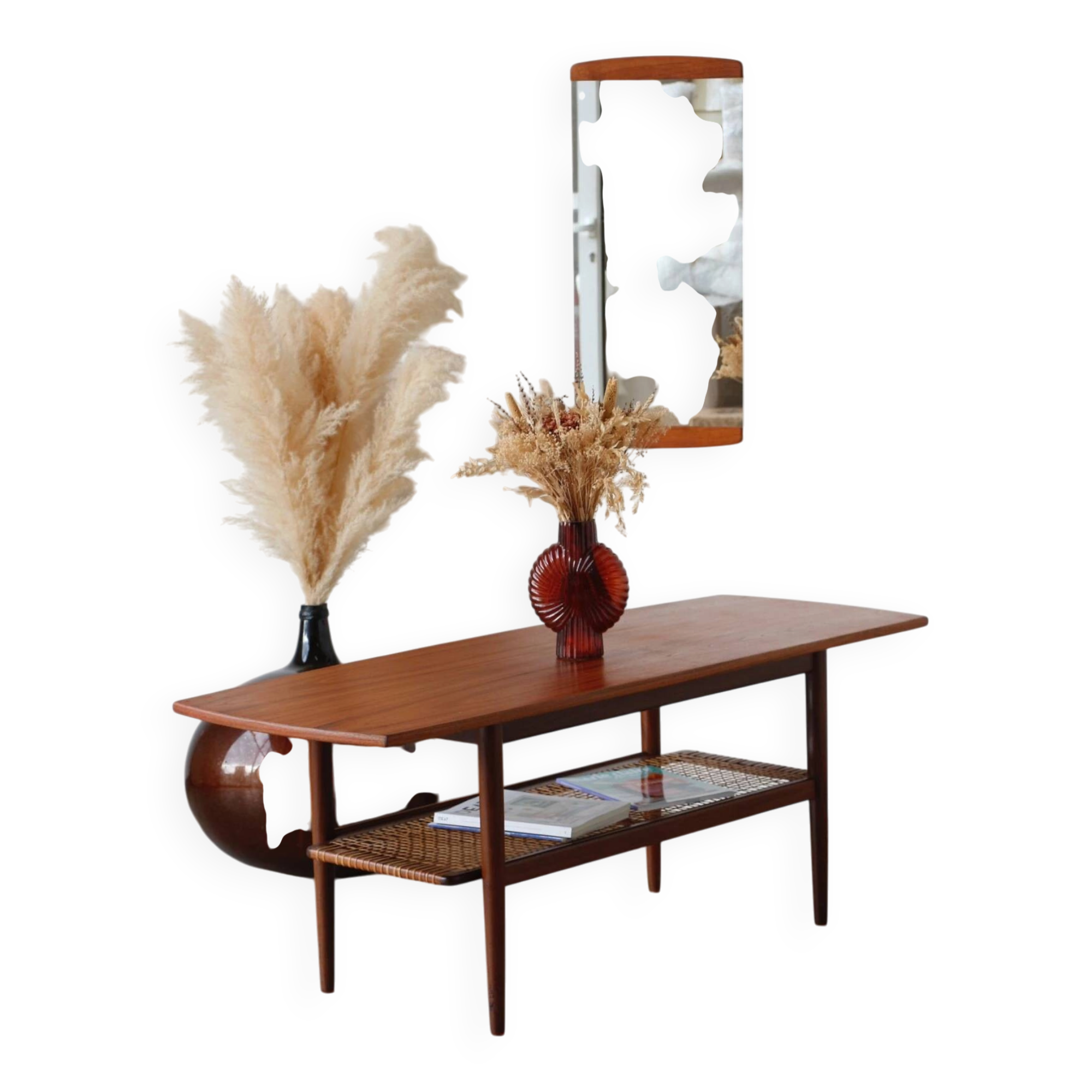 Table basse danoise double plateau en teck 1960