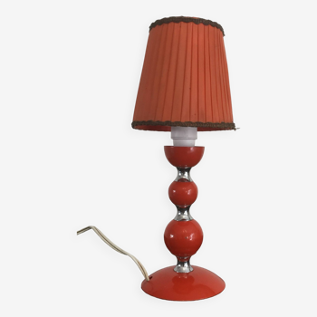 vintage table lamp - orange - metal and nylon lampshade -