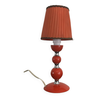 vintage table lamp - orange - metal and nylon lampshade -