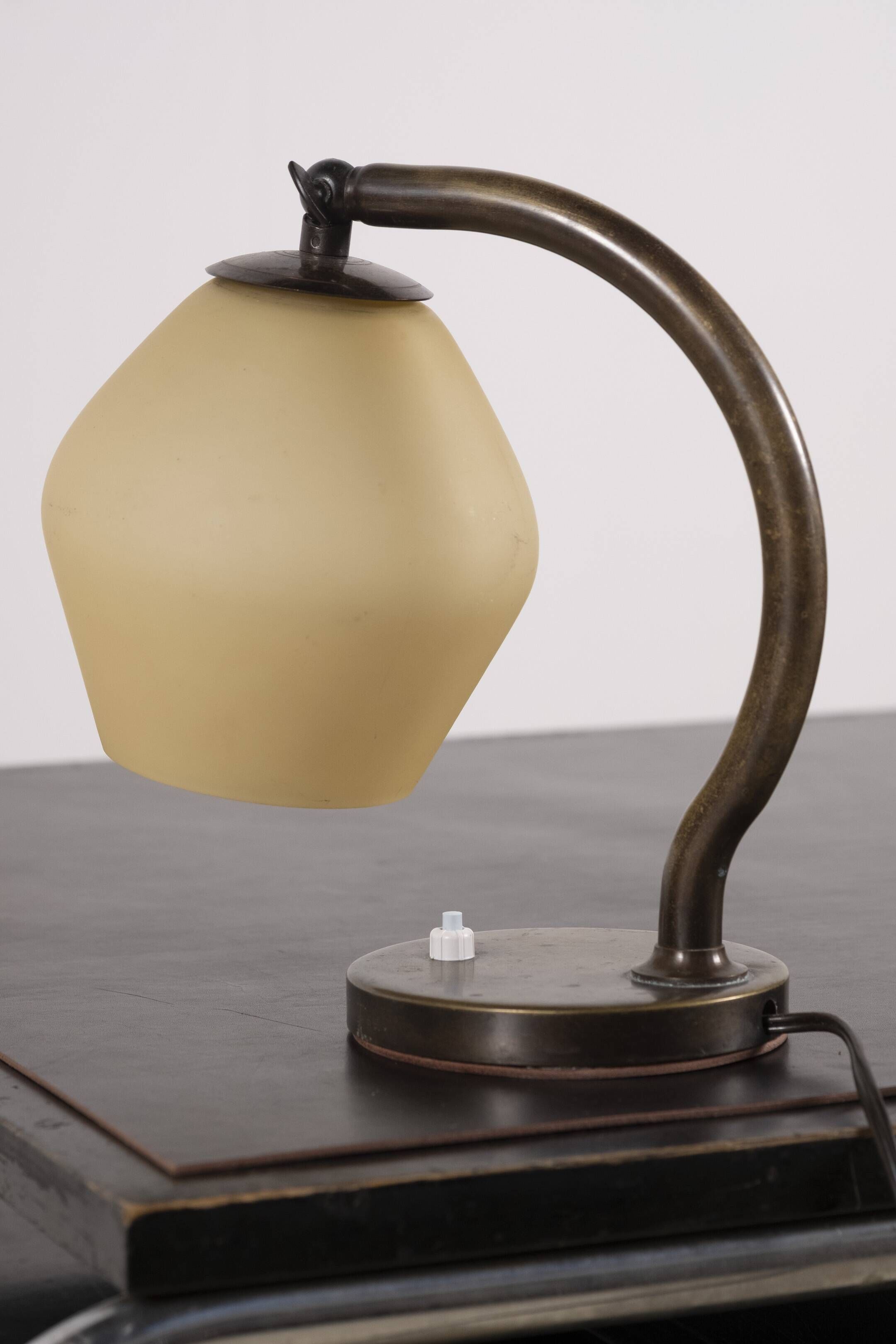 Danish Brass and Opaline Glass Desk Lamp, circa 1930s