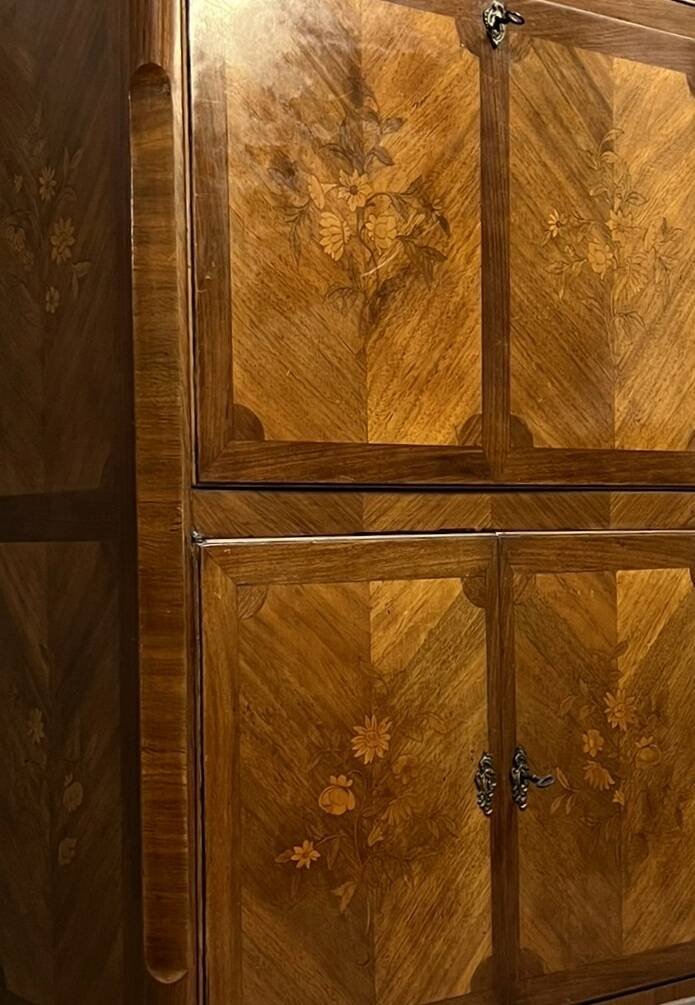 Marquetry drop-leaf secretary in Louis XV style circa 1900.