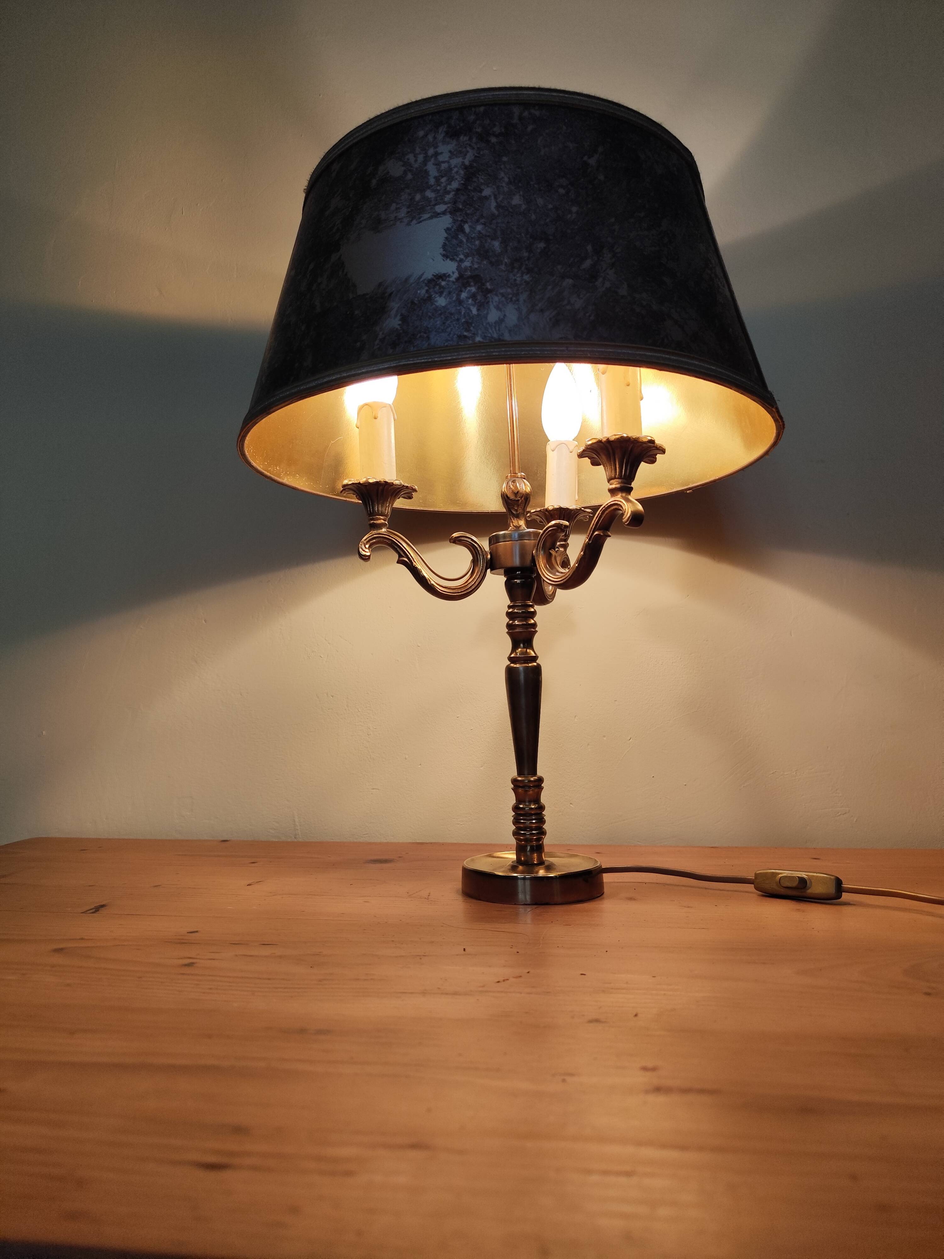 brass three-light bouillotte lamp, desk lamp