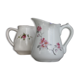 Porcelain pitcher decorated with flowered cherry branch - limoges france