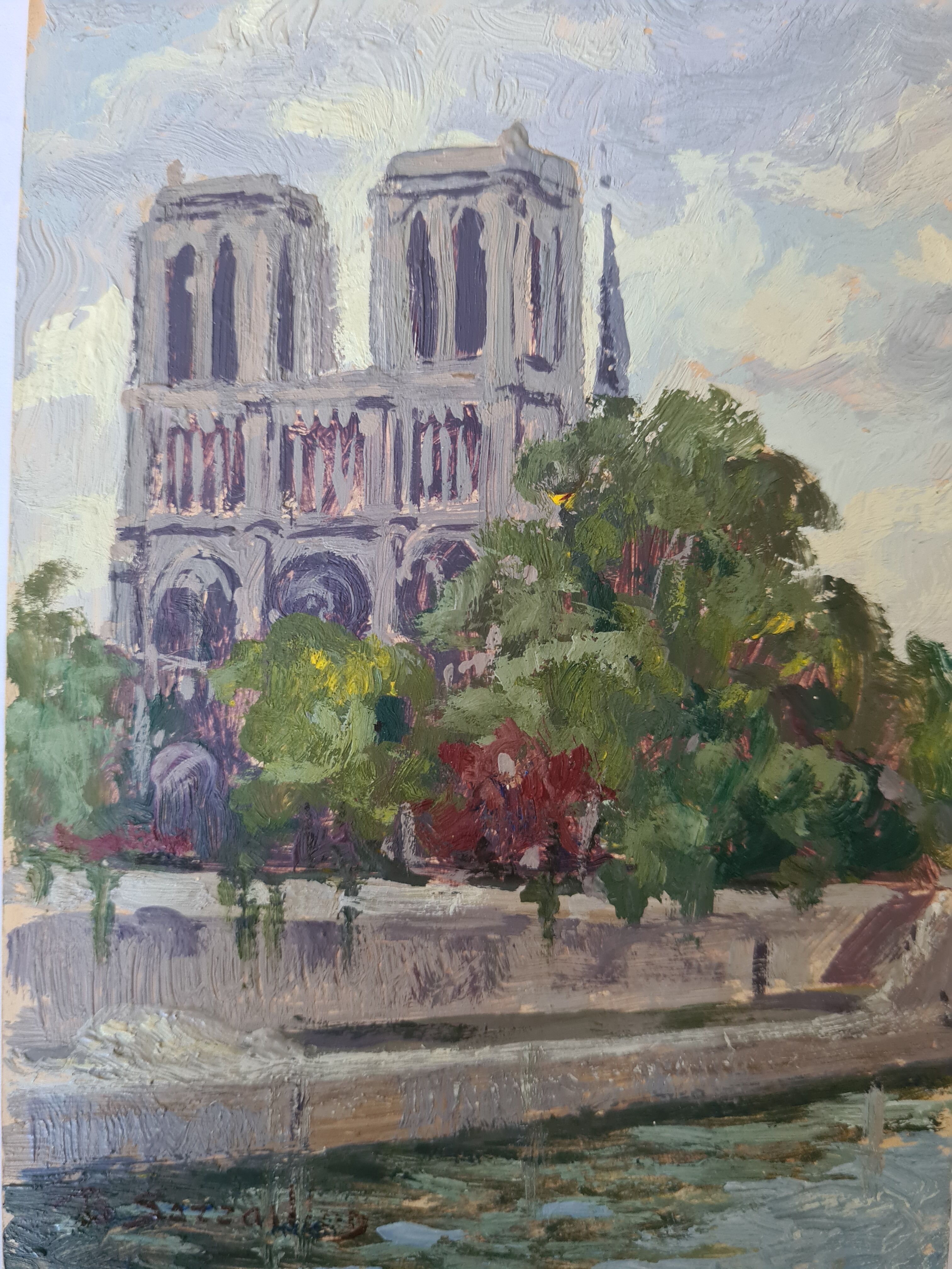 Pair of oils by B. Sarraillon Notre Dame de Paris