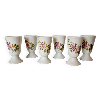 Set of 6 Ramekin or Ceramic Cups with pastel flower decoration, flower bouquet decoration