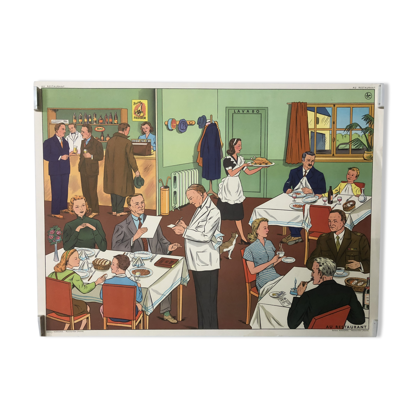 Vintage school poster of the restaurant and traffic