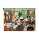 Vintage school poster of the restaurant and traffic
