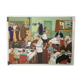 Vintage school poster of the restaurant and traffic