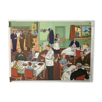 Vintage school poster of the restaurant and traffic