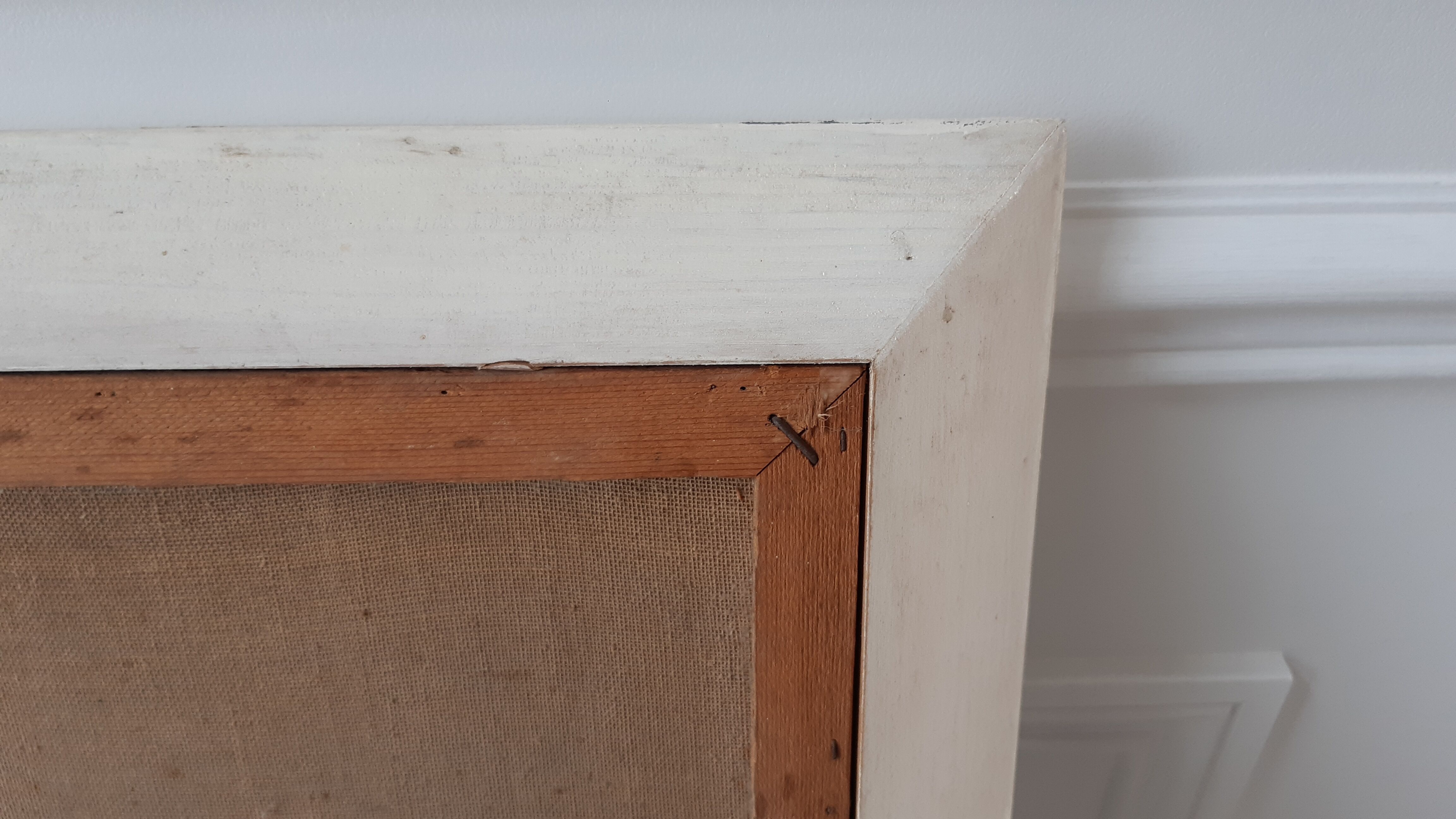 Vintage oil painting on canvas house and river