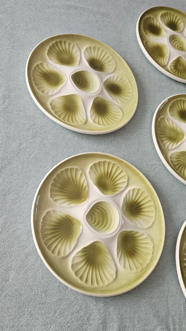 Lot 8 assiettes à huîtres vintage moulin des loups - vert sauge - fran