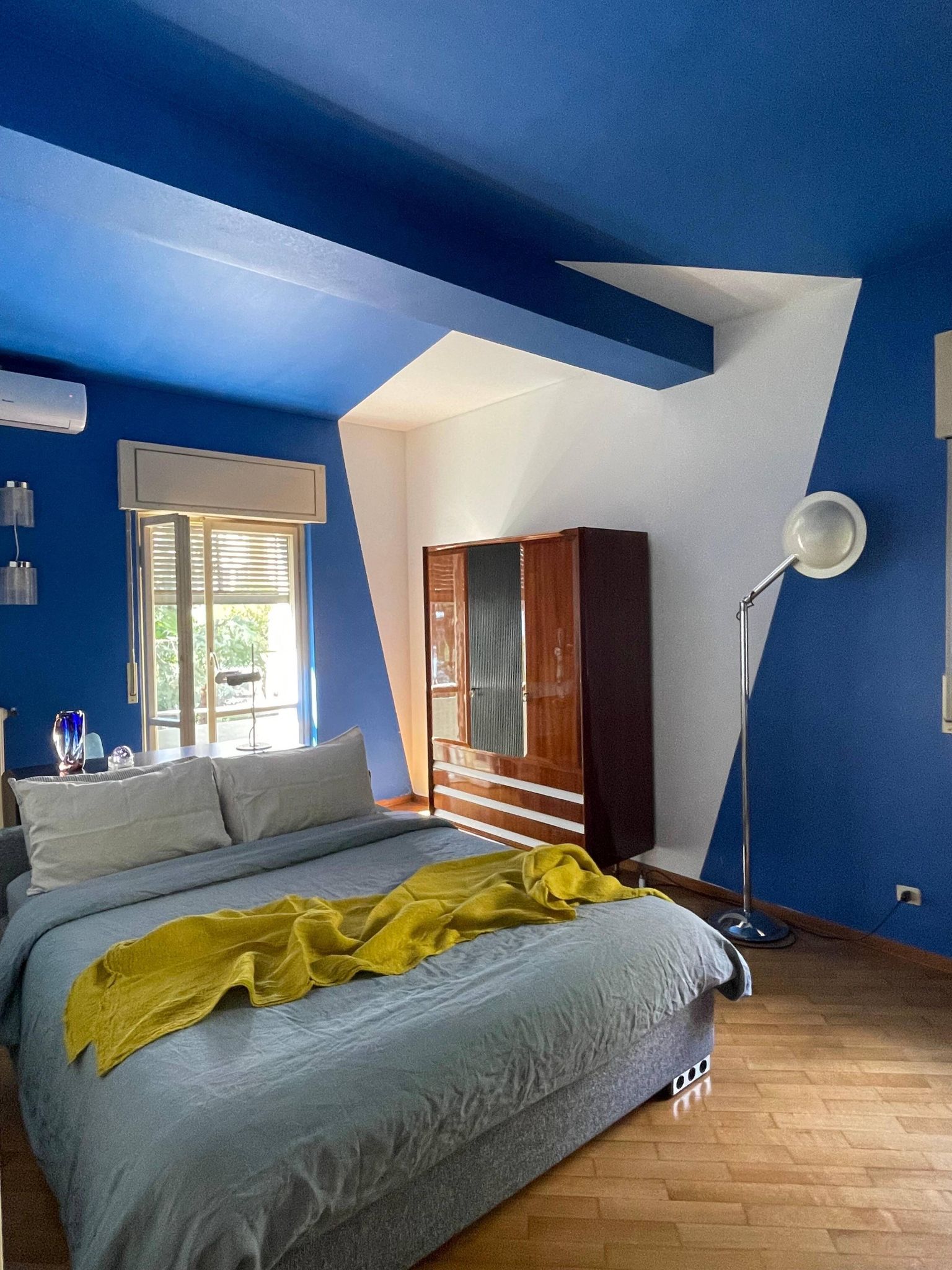 Vintage Italian Wardrobe, Walnut, Fluted Wood, Brass Feet 1950s italian